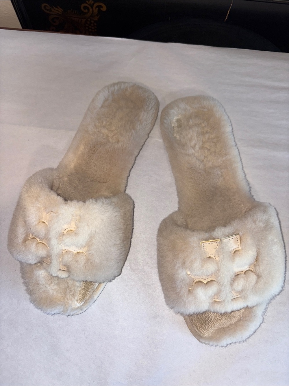Tory Burch Plush Fur Slide Slippers in Light Pink